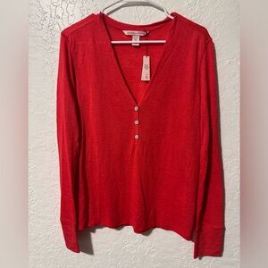 NWT Victorias Secret Henley Shirt Red Long Sleeve Button VNeck Top